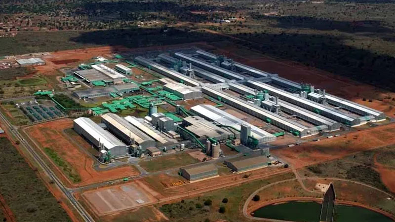 Aerial view of the Mozal Aluminium Smelter near Maputo, showcasing one of Mozambique’s largest industrial export facilities.