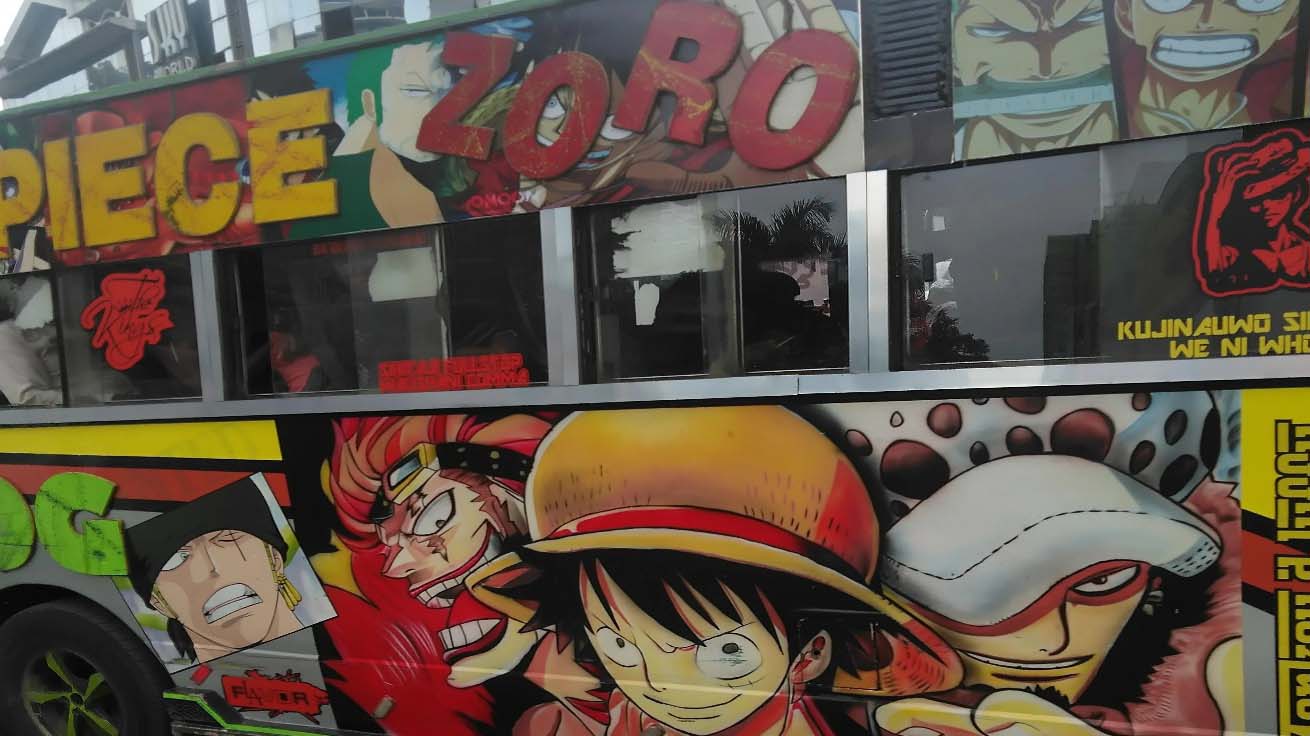 One Piece-themed matatu decorated with anime characters in Kenya