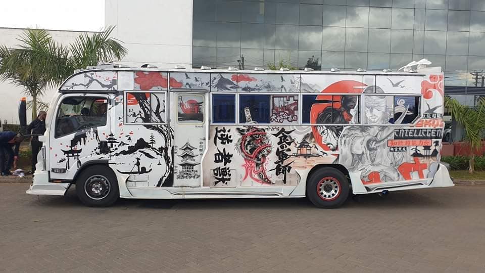 Harukaze Japanese-themed matatu decorated with Japanese-inspired artwork
